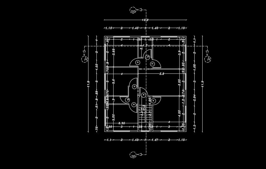 The beam layout of the 10x11m home plan