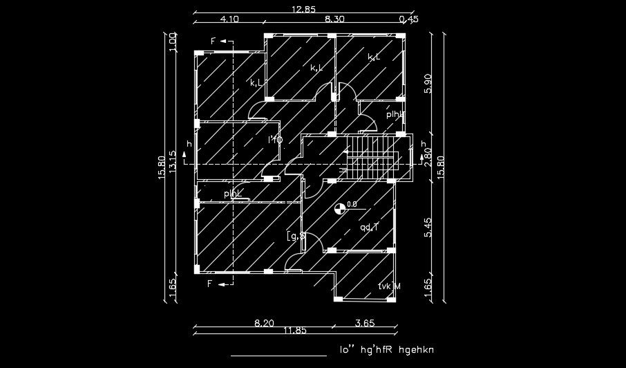 The beam layout of the 13x16m house plan
