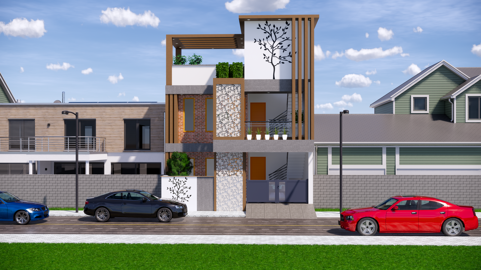 The best and Beautiful 3d house elevation design. Download this drawing Revit file on cadbull.com.
