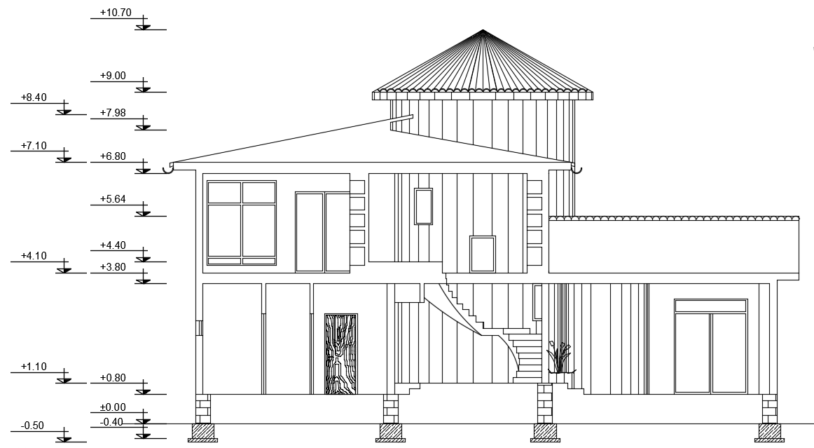 The building section view of the 16x11m house