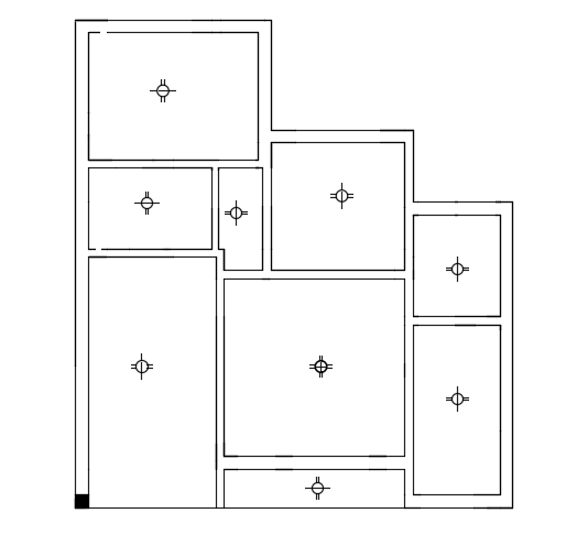 The ceiling fan location of the 10x11m single story house plan cad drawing
