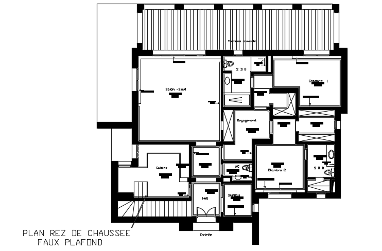 The ceiling layout of the 16x15m 3bhk ground floor house plan
