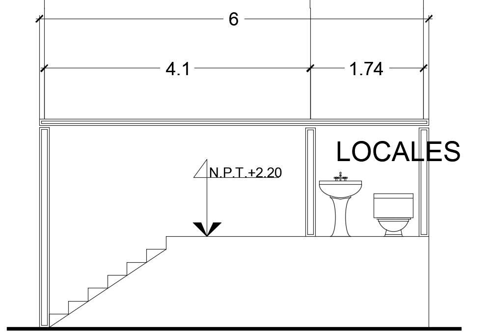 Center Cut Section of 8x15m House Building in AutoCAD File