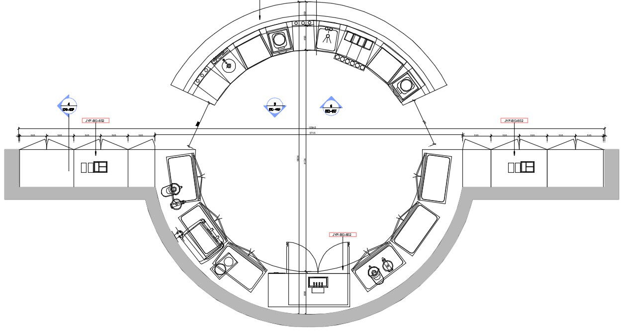Circular Kitchen CAD Drawing DWG with Layouts and Furniture Details