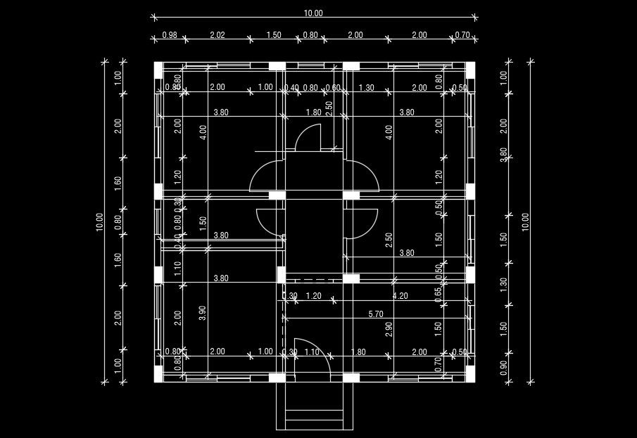 The column layout of the 10x10m residential house plan download now