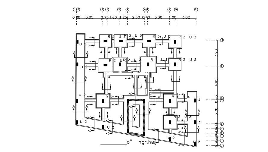 The column layout of the 18x16 Meter house plan