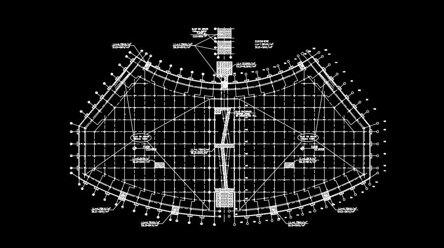 The column layout of the 274x140m industrial plan