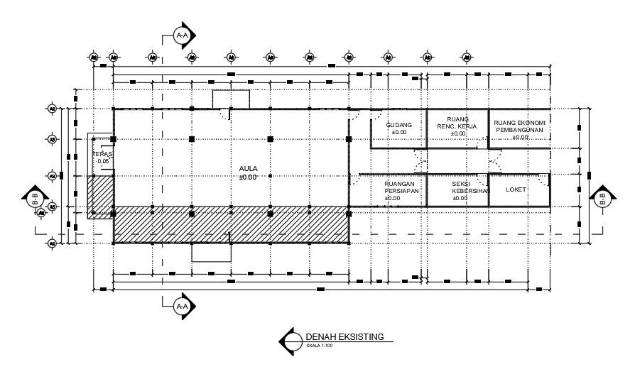 The column layout of the 35x11m ware house plan 2D AutoCAD drawing
