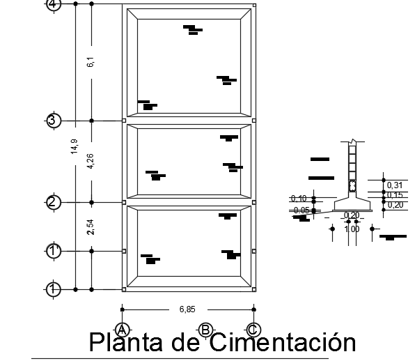The column layout of the 7x15m works administration department plan