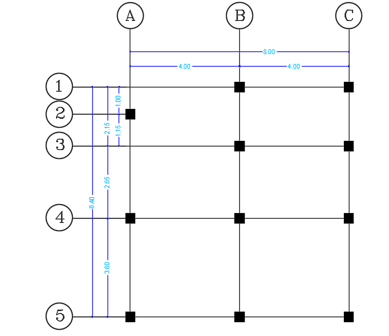 The column layout of the 8x8m architecture house plan CAD drawing