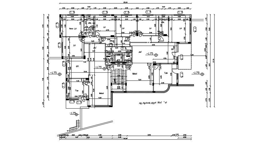 The column location detail of the 25x18m apartment first floor plan