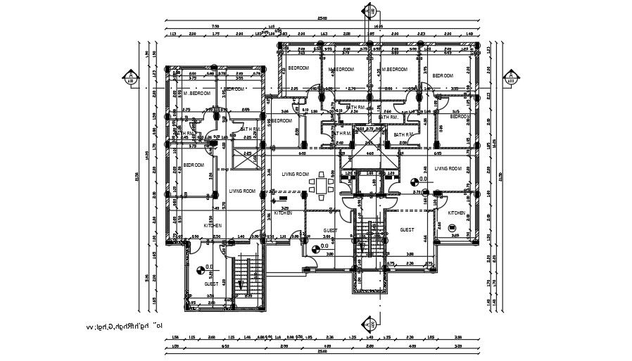 The column location detail of the 25x21m house plan drawing download now