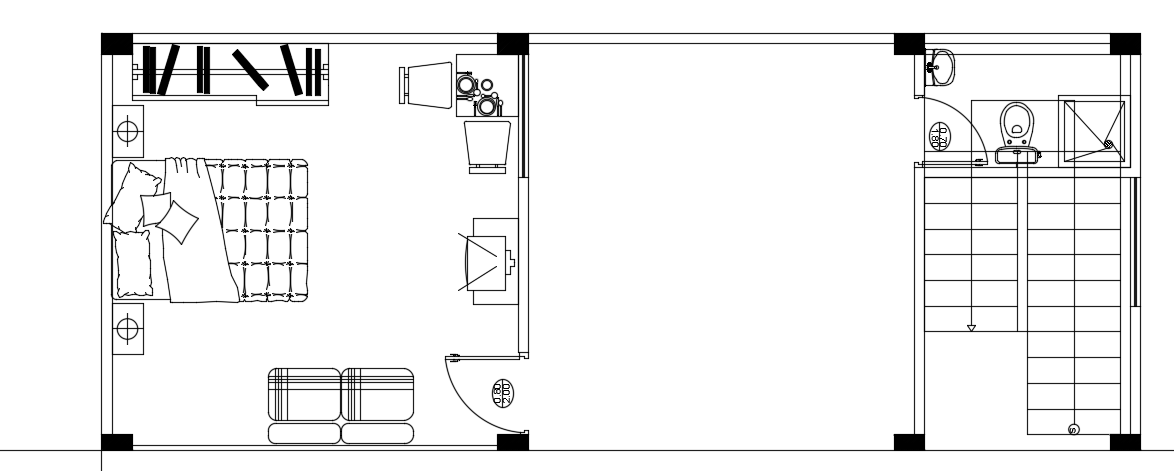 The column location layout of the 8x10m first floor house plan bedroom is given in this file