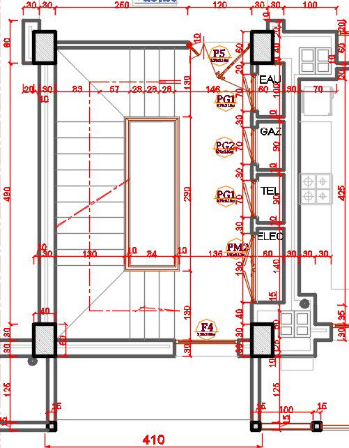 The column location of the 2.5x6.3m staircase is given in this drawing model