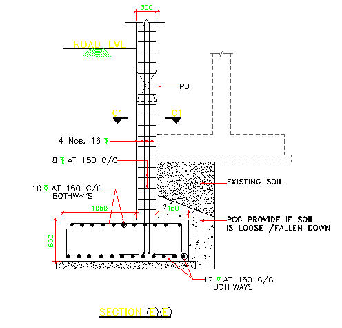 The column reinforcement and PCC detail of the foundation is given in this 2D AutoCAD DWG file. Download the 2D AutoCAD DWG file now.