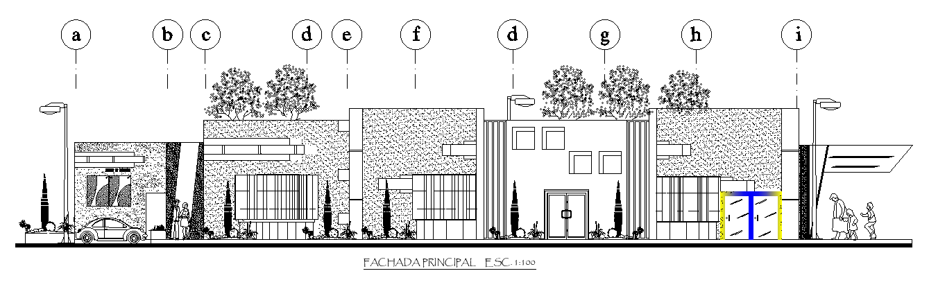 The corporate building elevation cad drawing is given in this cad file. Download this 2d cad file now.