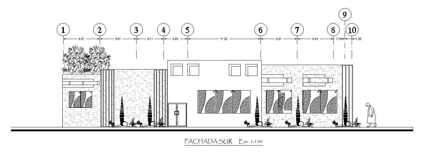 The corporate building elevation cad drawing is given in this cad file. Download this cad file now.