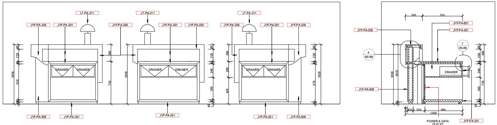 The counter table section detail presented in this AutoCAD drawing file. Download this 2d Autocad drawing file.
