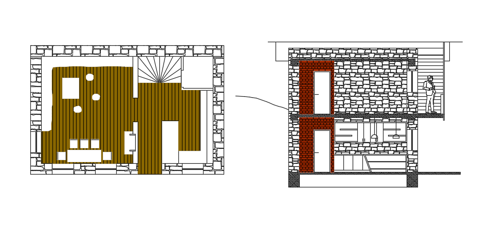 The cut section view and plan views are given in this file