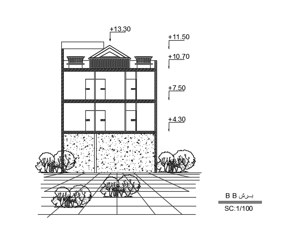 The cut section view of the 10x15m house building is given in this file