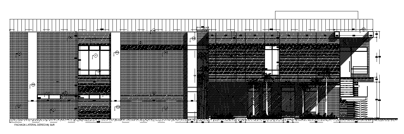 The derecha side elevation view of the 51x53m training center institute building