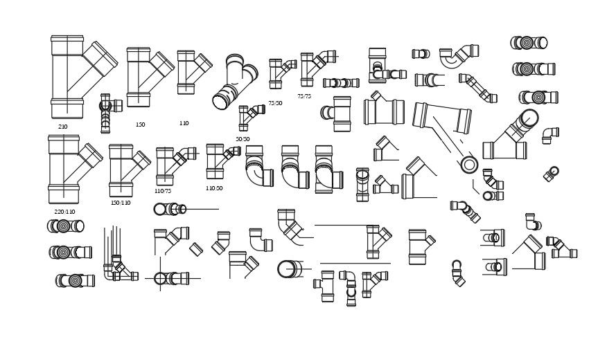 The different model of the sanitary pipe drawing