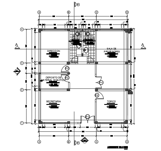 The dimension detail of the 10x10m administrative office plan cad drawing