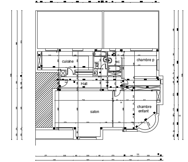 The dimension detail of the 17x17m architecture house plan cad drawing