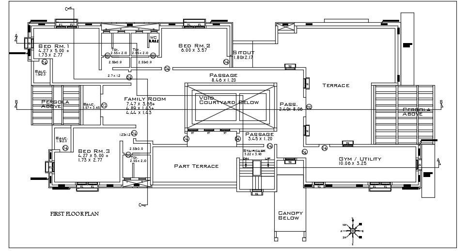 The dimension detail of the 40’X18’ first floor house plan AutoCAD drawing