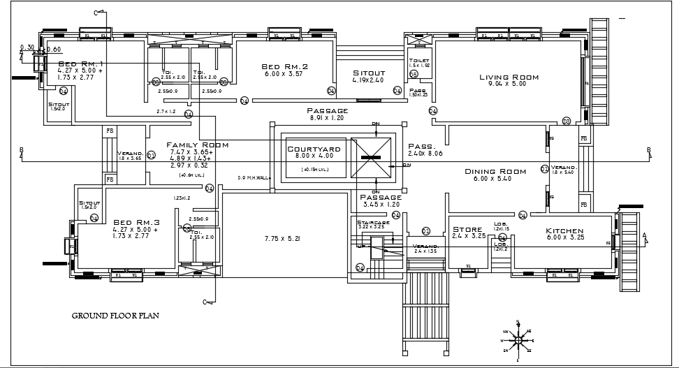The dimension detail of the 40’X18’ground floor house plan