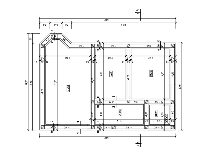 The dimension layout of the 8x11m architecture duplex 3bhk house plan