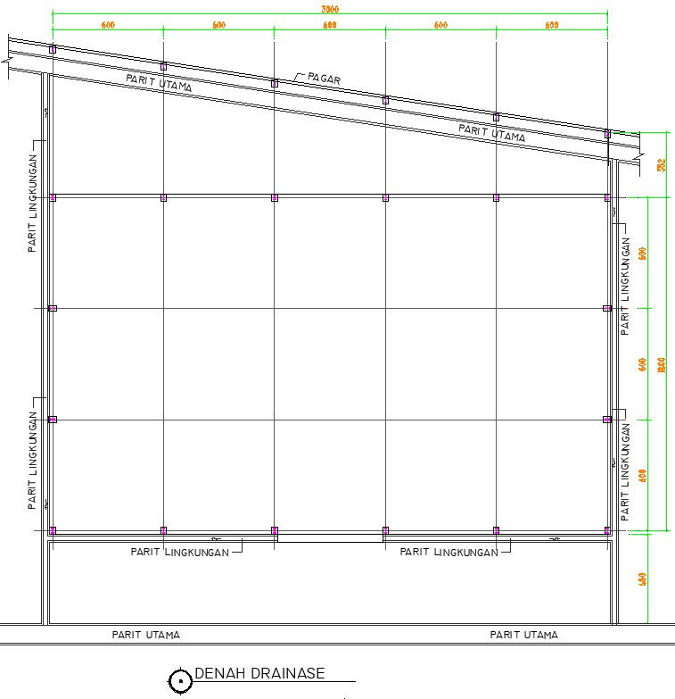 The drainage layout of the 33x30m warehouse plan