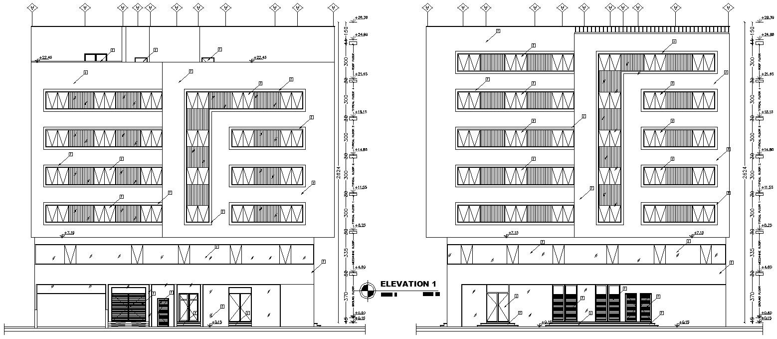 The drawing file of the office building section details.Download the AutoCAD 2D DWG file.