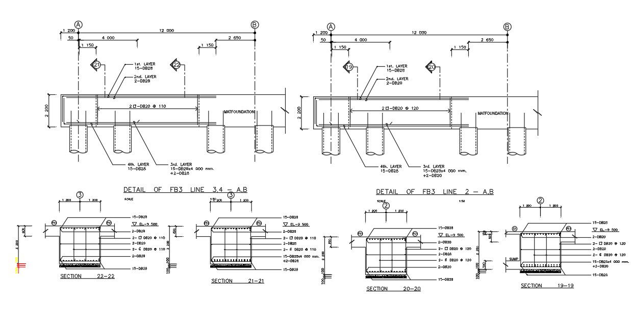 The drawing file shows the details of foundation of hospital building section is given into the autocad dwg drawing file. Download the Autocad DWG drawing file.