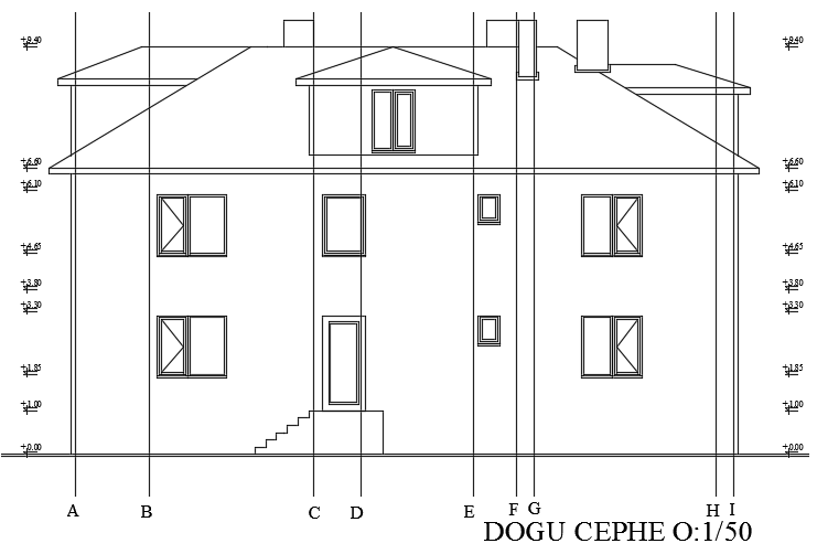 The east façade of the 9x15m house building is given in this file