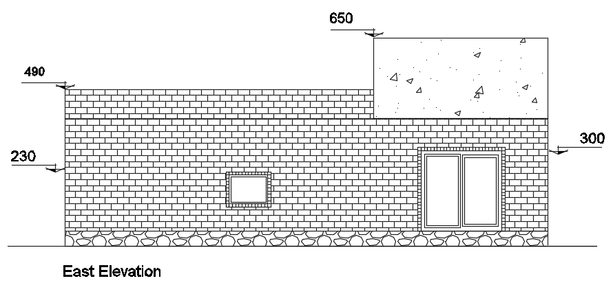 The east side elevation view of the 10x15m house building