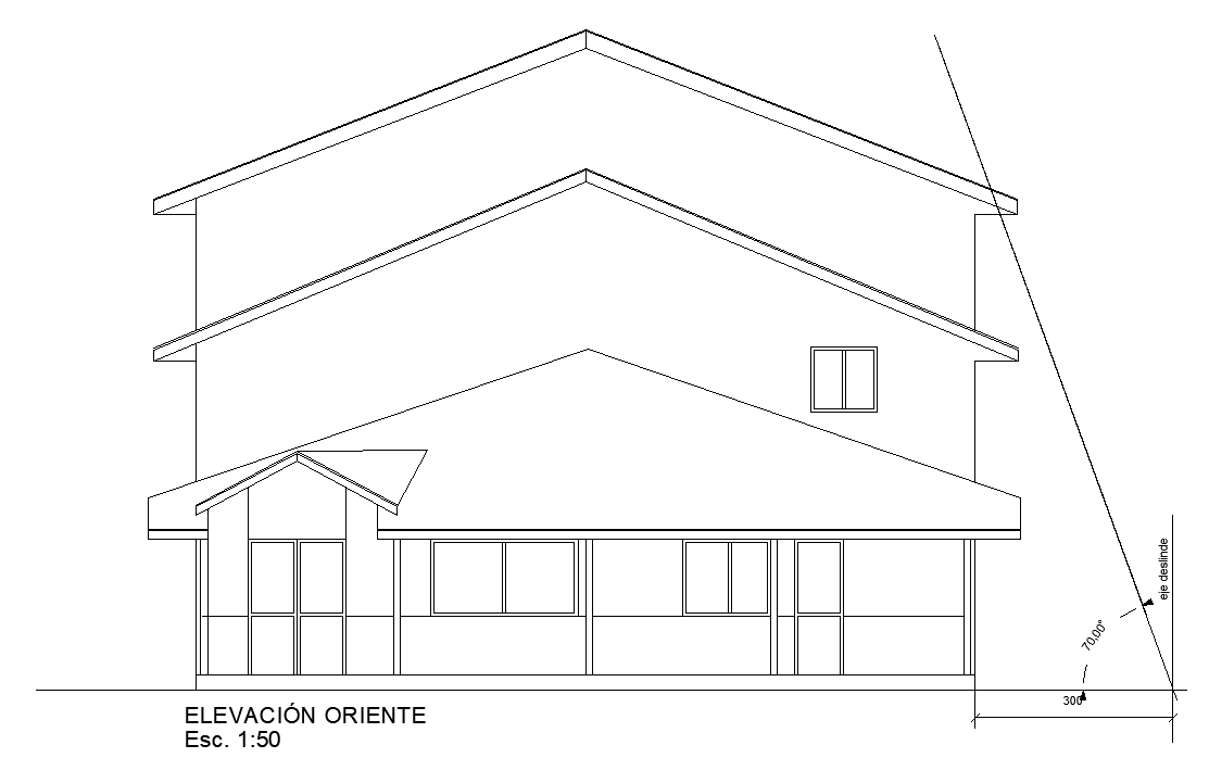 The east side elevation view of the 11x12m house building is given in this AutoCAD drawing file. Download now.