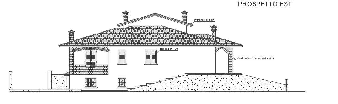 The east side elevation view of the 14x18m house cum bar building