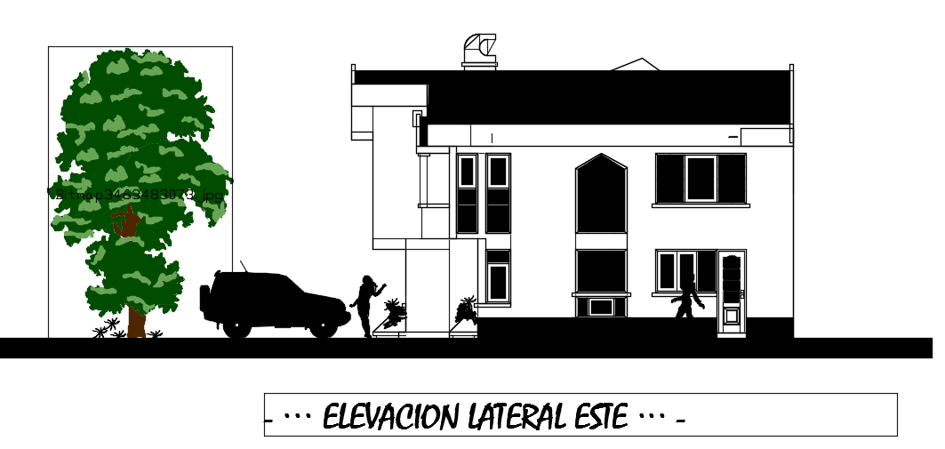 The east side elevation view of the 18x16m architecture house building AutoCAD 2d drawing