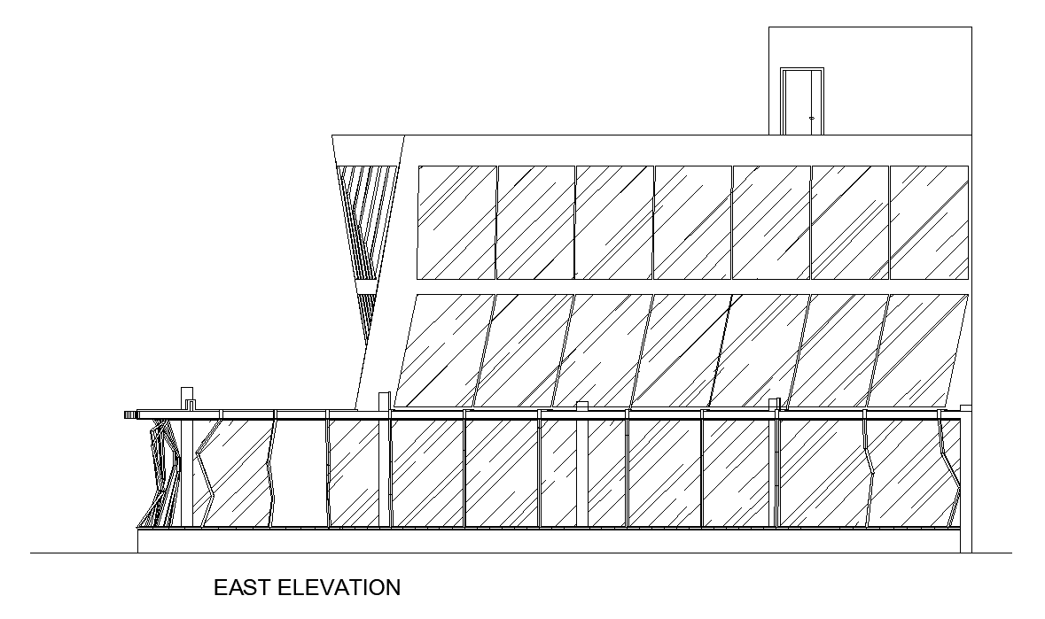 The east side elevation view of the 25x20m museum building