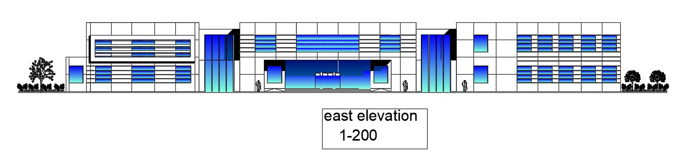 The east side elevation view of the 47x33m hospital building is given in this AutoCAD file. Download now.