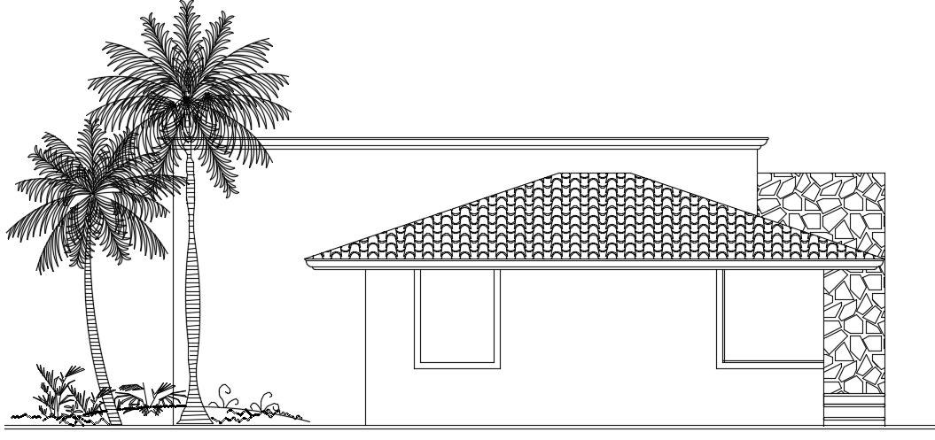The east side view of the 12x12m single floor bungalow building