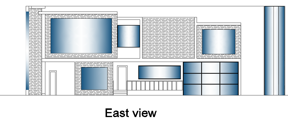 The east side view of the 40x70m luxury villa building cad model