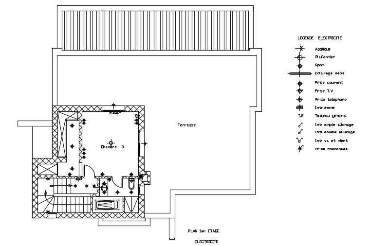 The electrical layout of the 16x15m architecture first floor house plan