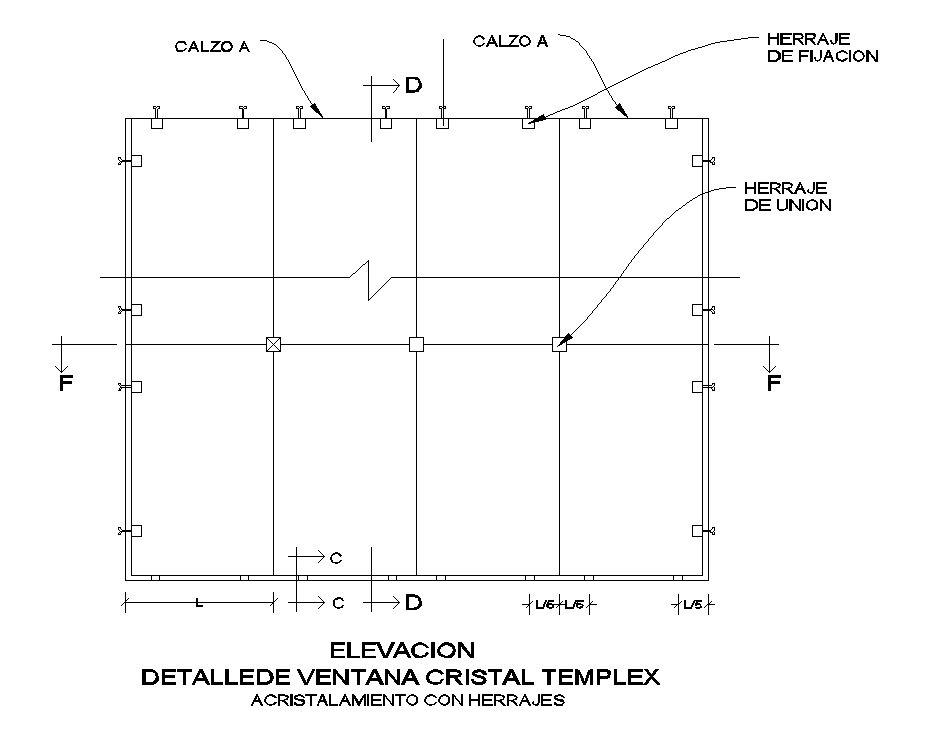 The elevation detail of the templex glass window is given. Download now.