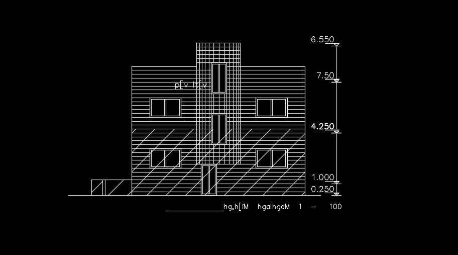 The elevation view of the 14x14m house building