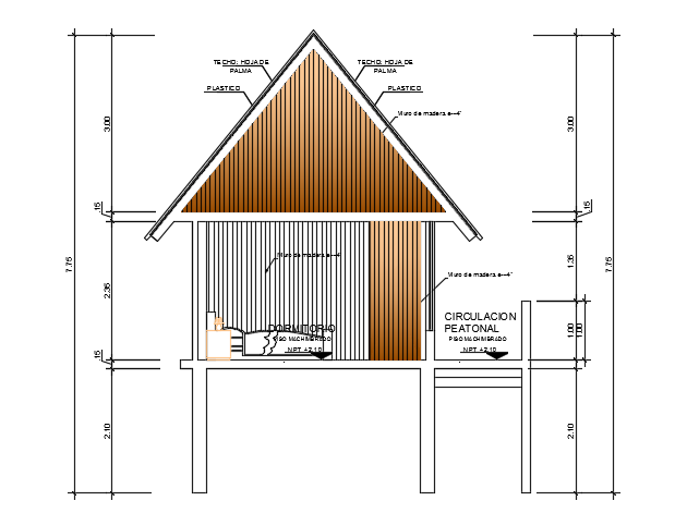 The elevation view of the 9x4m bungalow house building AutoCAD drawing