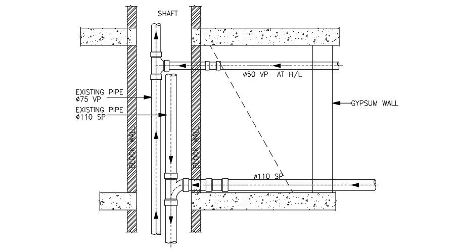 The existing pipe 2D DWG drawing Download now