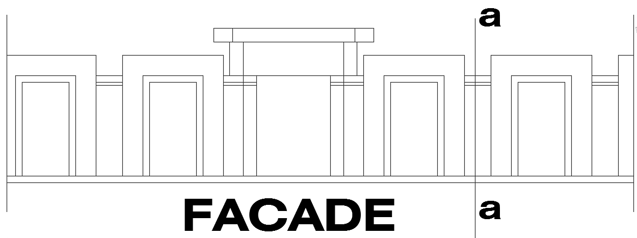 The façade view of the 11x15m residential house building AutoCAD drawing