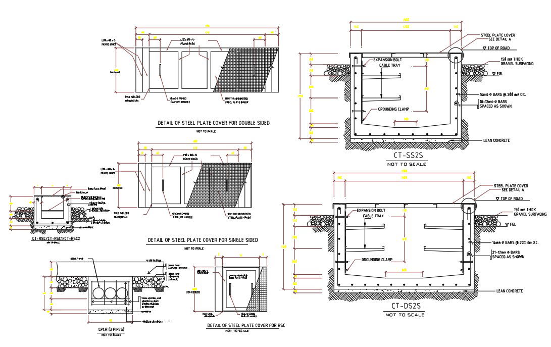 The file shows the detailed drawing of steel plate cover for single and double side. Download the DWG file.